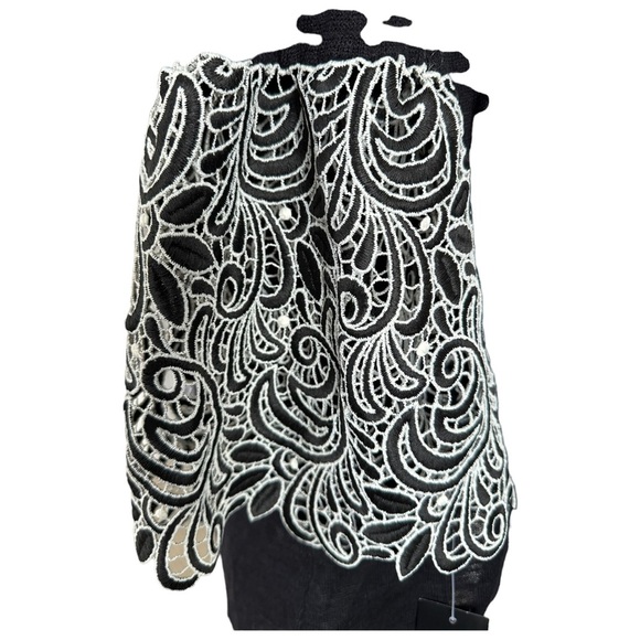 Alfani Open Front Linen Cardigan Black Sweater White Lace Bell Cuffs Size Large - Picture 4 of 16